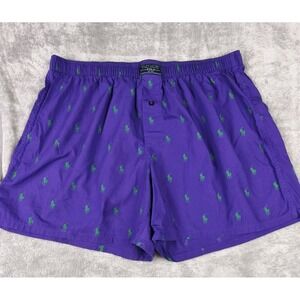 Polo Ralph Lauren Boxer Shorts Purple Green Pony Print Cotton Mens XL
